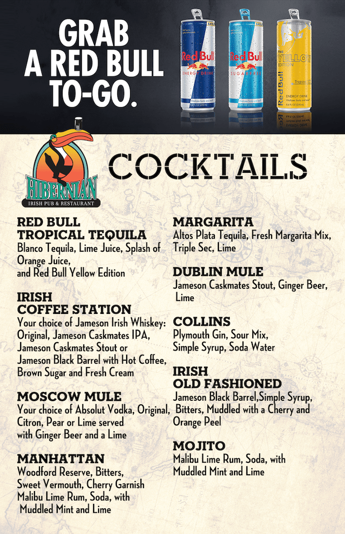 Cocktail Menu North Raleigh Hibernian Pub
