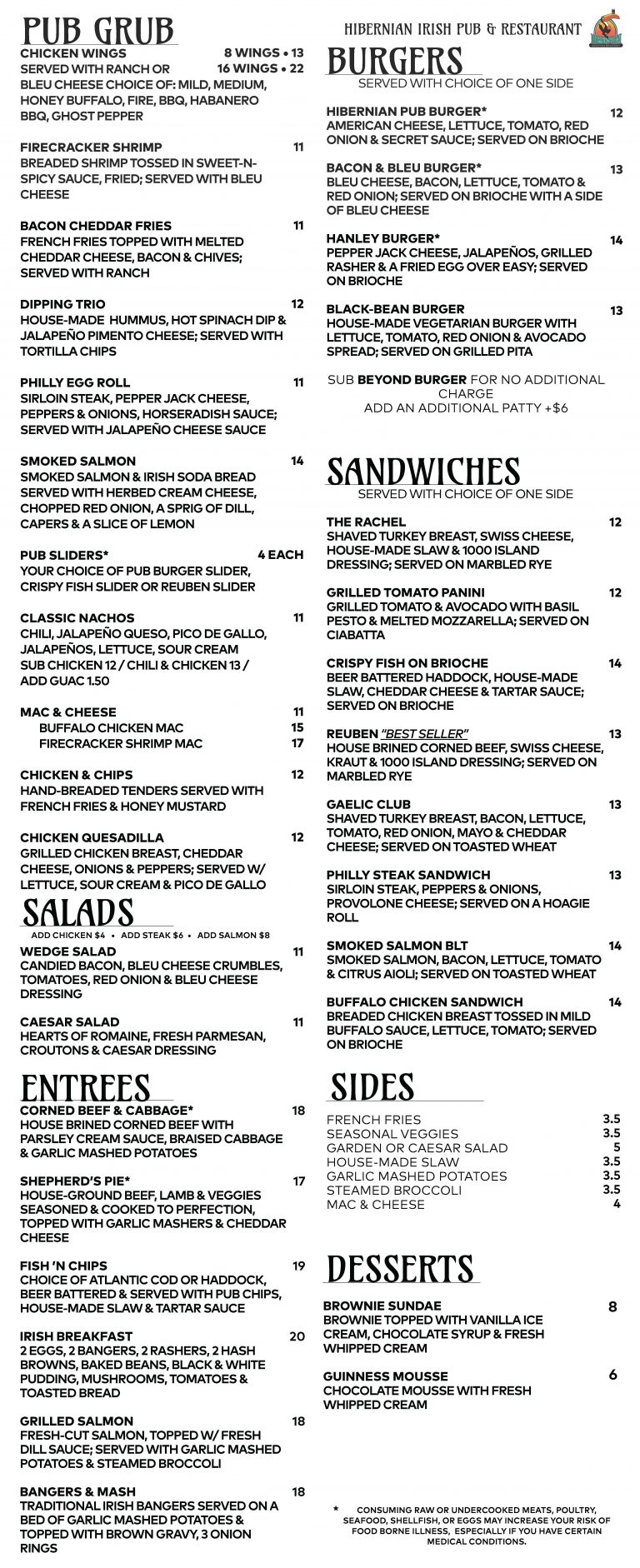 North Raleigh Hibernian Pub Menu – Hibernian Pub