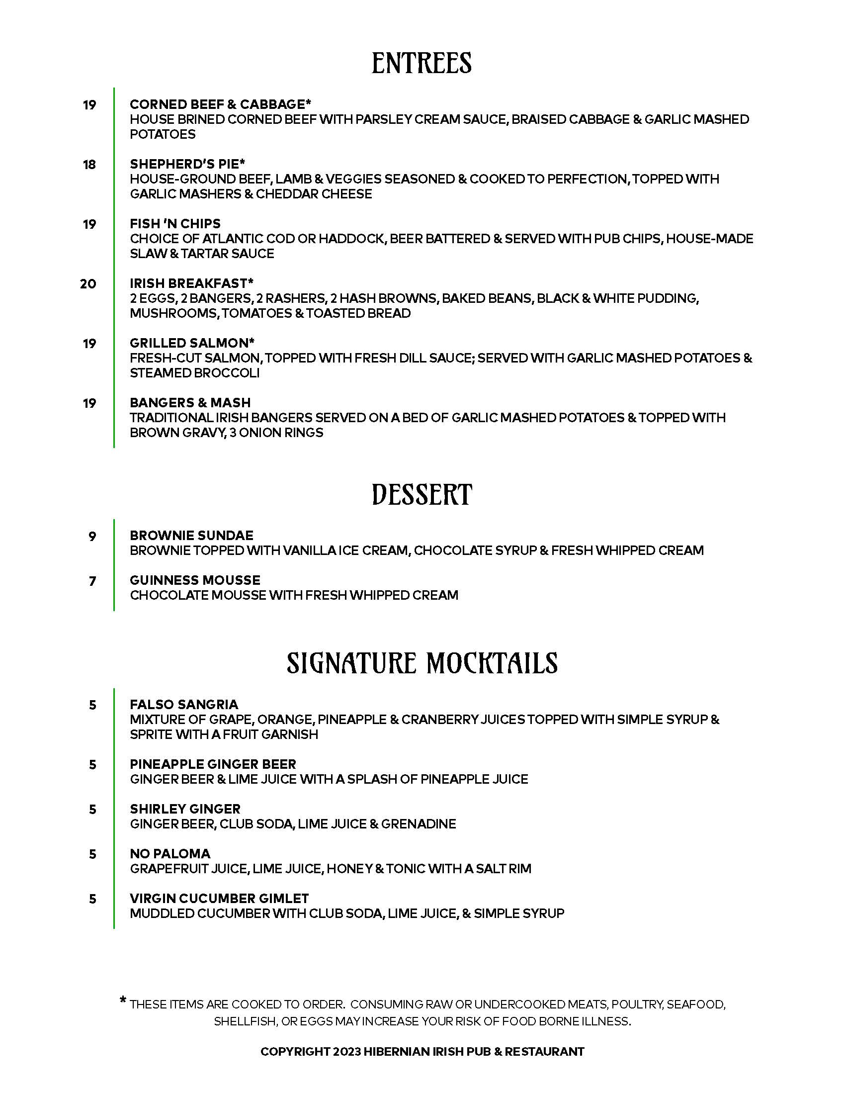 North Raleigh Hibernian Pub Menu Hibernian Pub