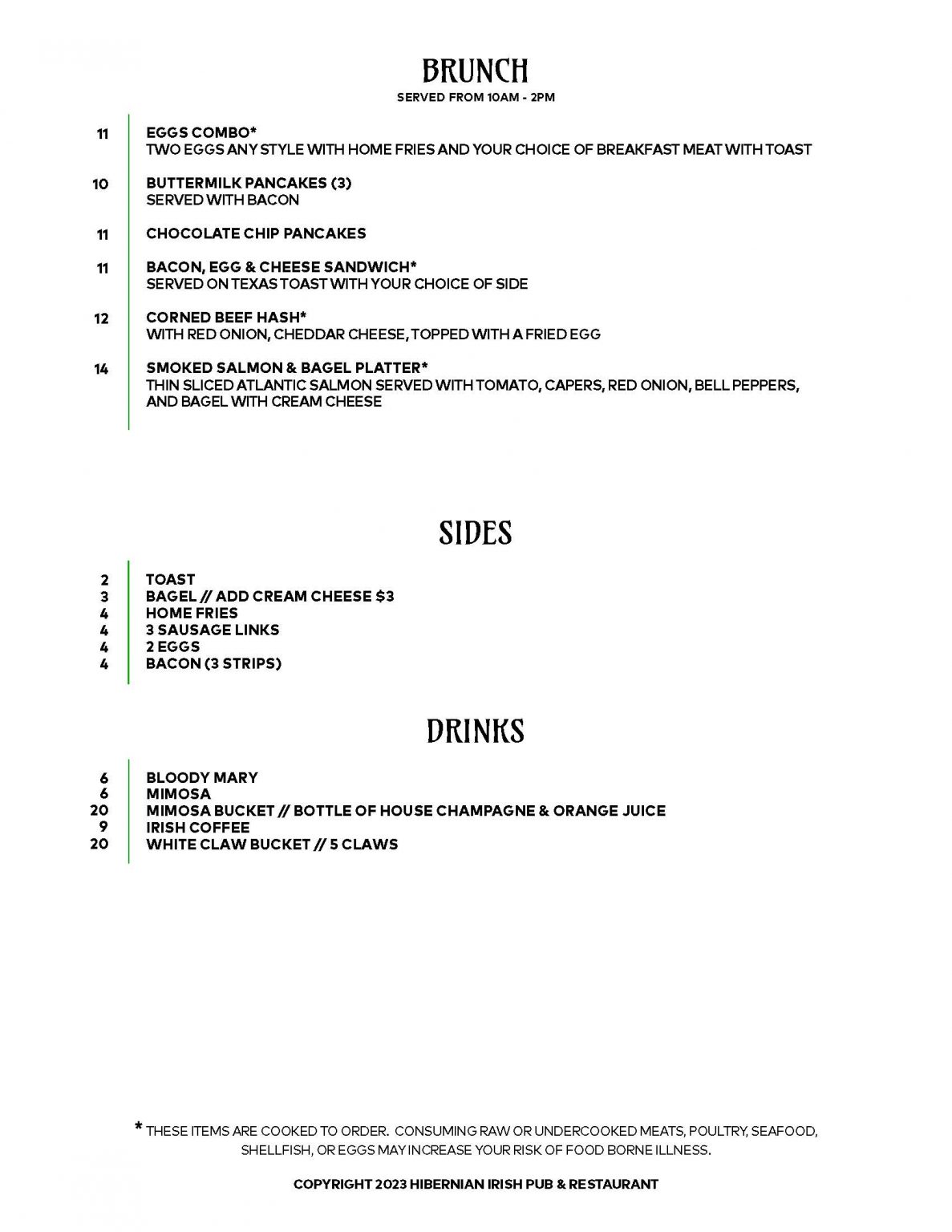 North Raleigh Hibernian Pub Menu Hibernian Pub